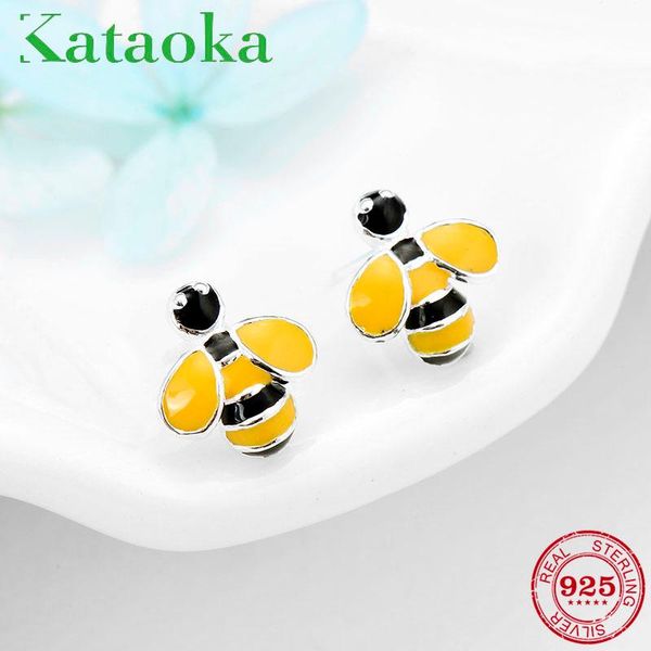

stud exquisite enamel earrings little bee story 925 sterling silver for women fashion jewelry 2021, Golden;silver