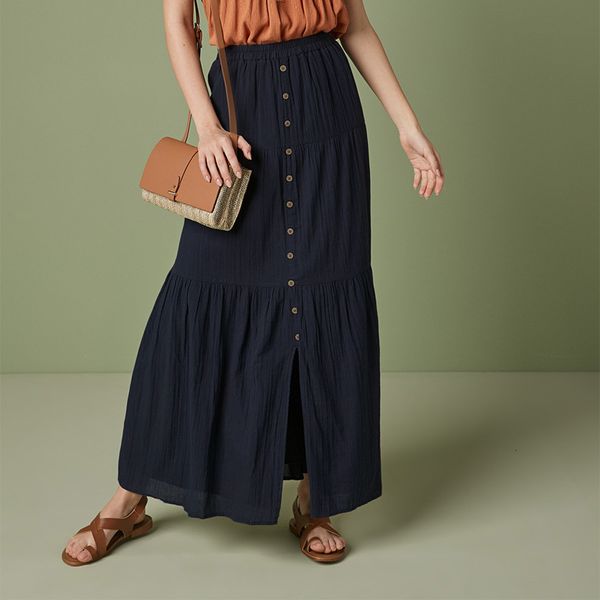 

skirts fashion women's buttons summer maxi sundress casual high waist long vestidos female solid cotton robe oversized lsmc, Black