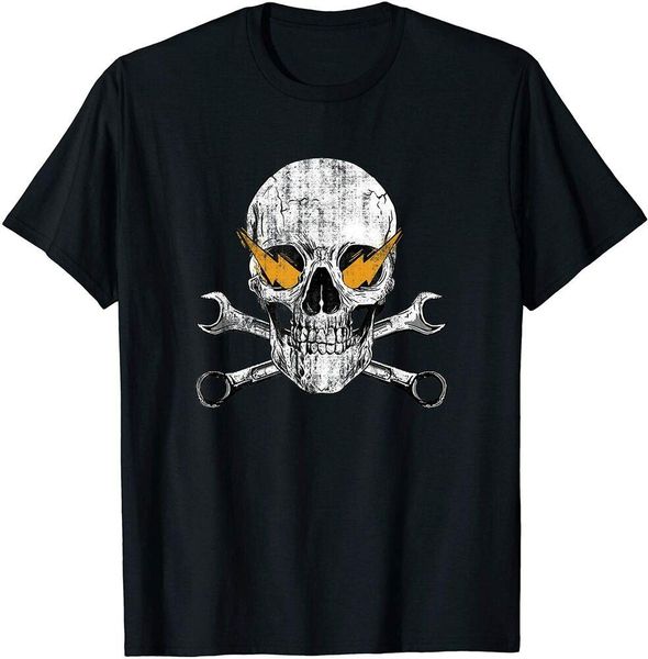 

distressed skull & wrenches biker t-shirt size m-5xl, White;black