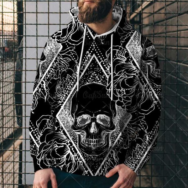 

men's hoodies & sweatshirts fashion street casual horror skull pattern 3d printing men's/women's universal hoodie 2021 spring, Black