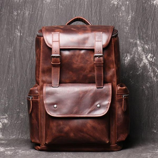 

backpack retro style genuine leather men bag large capacity for both and women