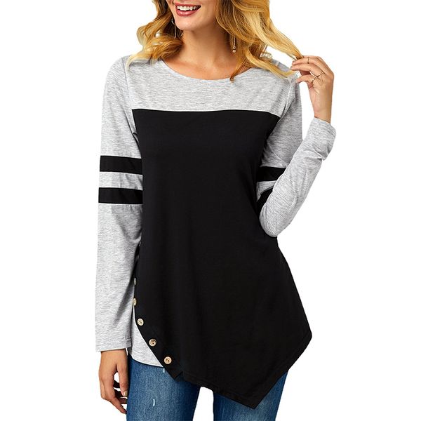

button detail long sleeve asymmetric hem t shirt, White