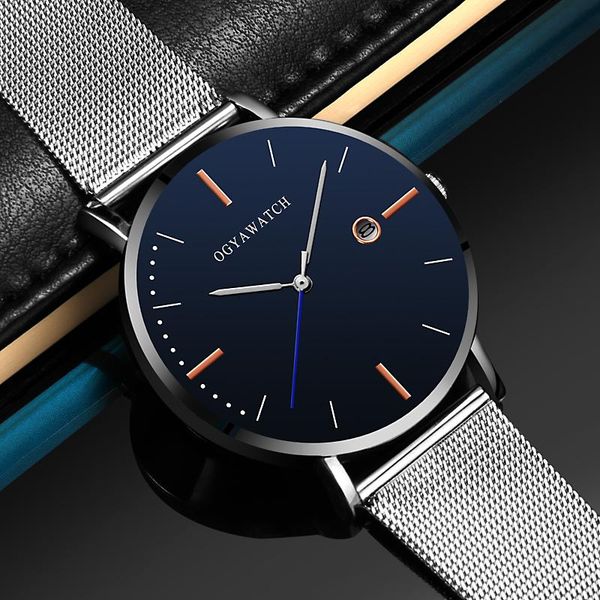 

wristwatches relogio masculino men's watch fashion calendar sports men ultra-thin stainless steel quartz wrist male clock reloj, Slivery;brown