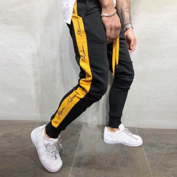 

men's mens autumn winter joggers patchwork casual drawstring sweatpants trouser pants vaqueros hombre plus size men jeans homme, Black