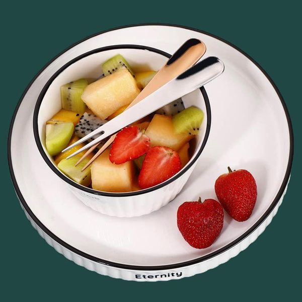 

forks 8pcs stainless steel two-tine fork fruit set tableware multiple use snack cake dessert cafeteria home flatware bbq2