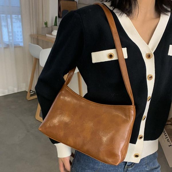 

evening bags vintage baguette women's bag pu leather shoulder simple solid color lady handbag designer armpit girls shopping purse