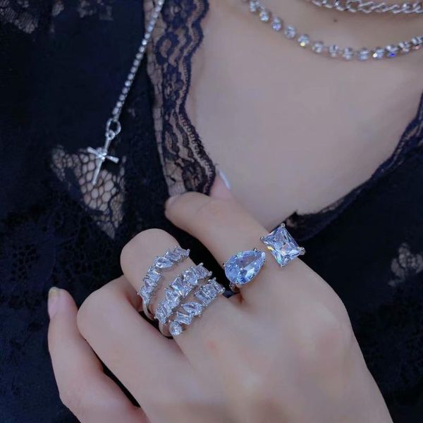 

real gold delicate jewelry engagement adjustable rings for women luxury geometric zircon elegant wedding cluster, Golden;silver