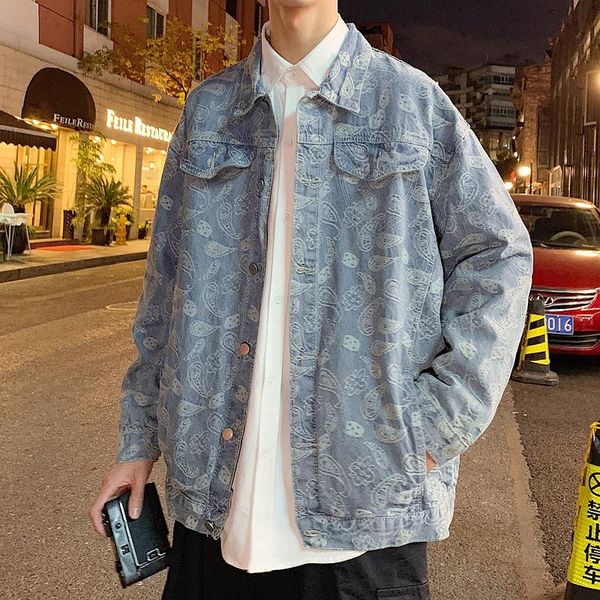 

men's jackets autumn and winter fashion brand ins loose denim jacket 2021 trendy harajuku style paisley, Black;brown