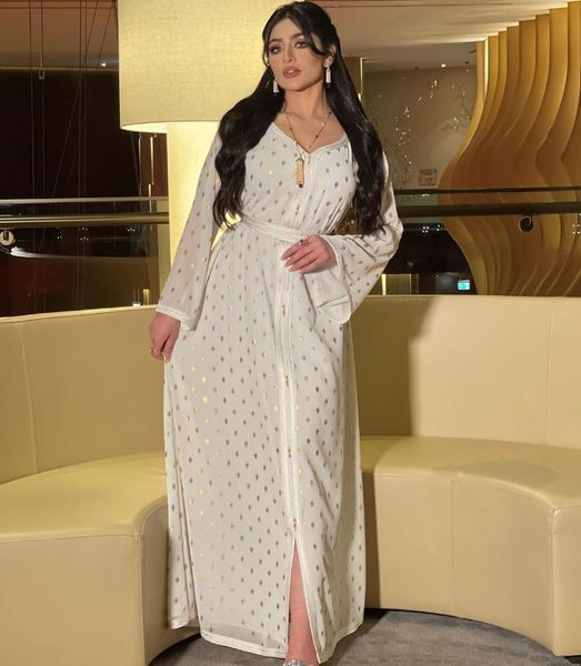 Vestidos casuales Moda Musulmán Dubai Abaya Vestido para mujeres Púrpura Lunares Sello de oro Árabe Djellaba Marroquí Kaftan Turquía Islam311h