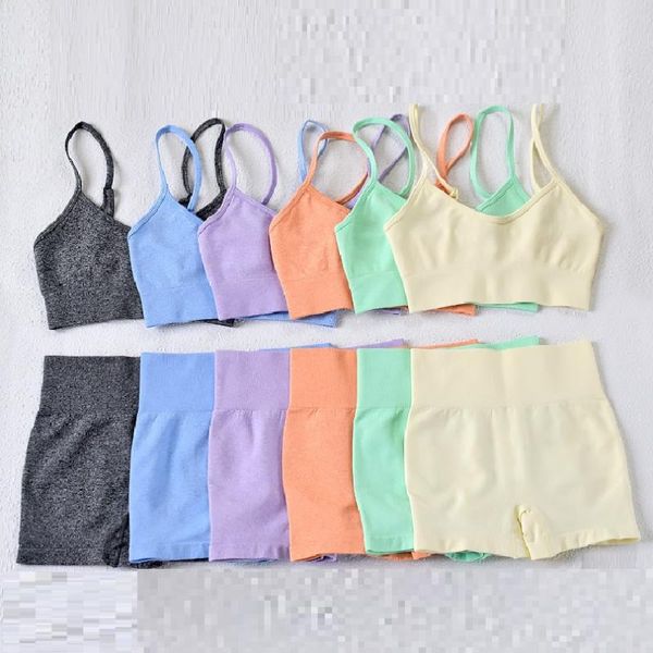 

2pcs seamless women yoga set workout sportswear gym clothing fitness short sleeve crop high waist shorts sports suits knit outfit