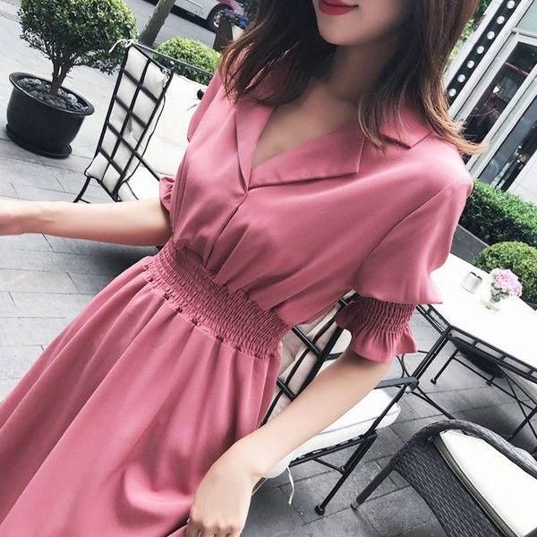 

women korean mid length waist dress casual dresses, Black;gray