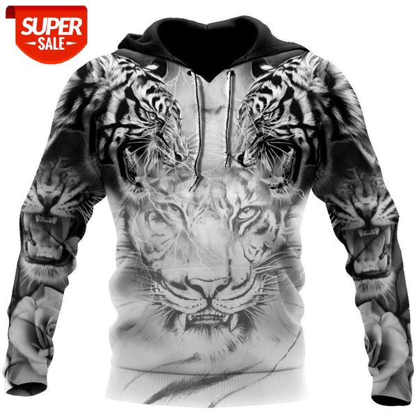 

double white tiger tattoo 3d all print size xs-7xl hoodie man women harajuku outwear zipper pullover sweatshirt casual #uk98, Black