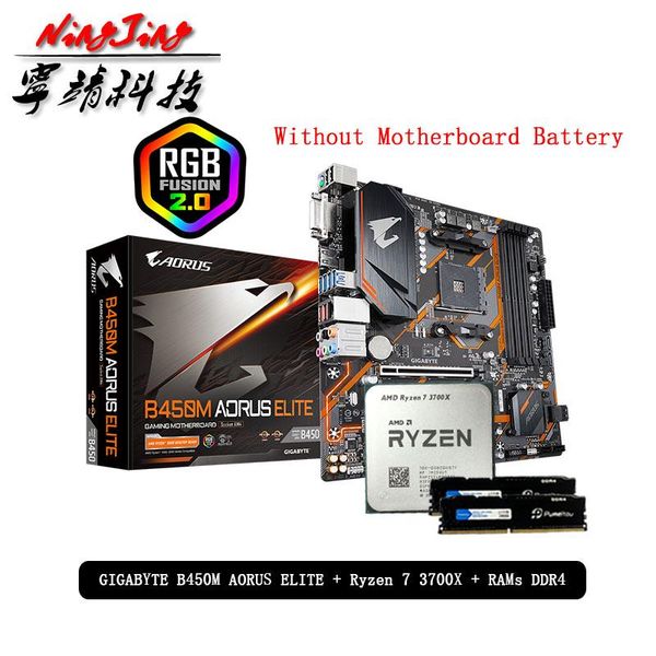 

rams amd ryzen 7 r7 3700x cpu + ga b450m aorus elite motherboard pumeitou ddr4 8g 16g 2666mhz suit socket am4 without cooler