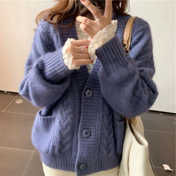 

luxury women's jackets autumn and winter 2021 knitted cardigan coat women's korean version loose lazy v-neck foreign style sweater, Black;brown