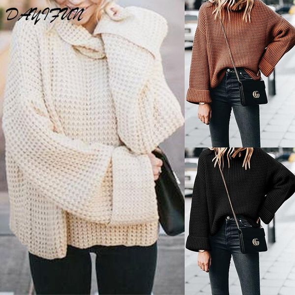 

women's sweaters dayifun 2021 sweater women turtleneck long sleeve winter loose solid casual three colors knitted pullovers jumper c35, White;black