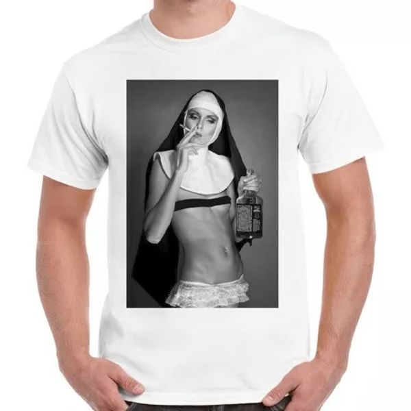 

nun smoking drink weed funny novelty men women retro t shirt 2497, White;black