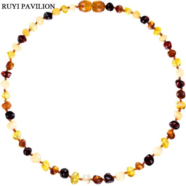 

chains ruyi pavilion natural baltic amber necklace for baby handmade polished beads fine jewler 4-color 32-37cm, Silver