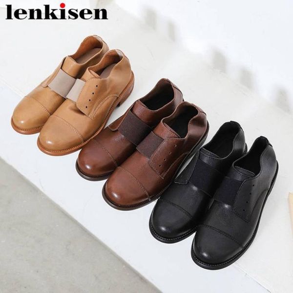 

dress shoes lenkisen british school full grain leather chunky heels round toe slip on comfortable large size pumps vintage daily l3f2, Black