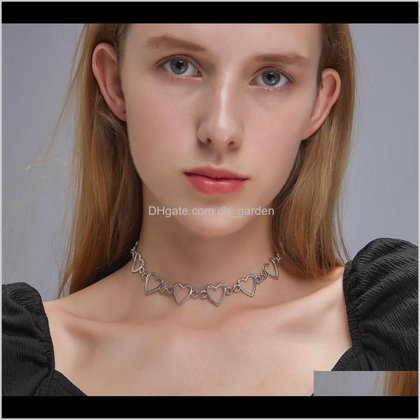 

chokers & pendants drop delivery 2021 sweet hollow heart choker necklaces statement girlfriend jewelry gifts fashion metal chain necklace xr, Golden;silver