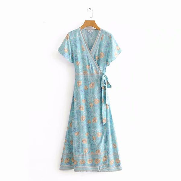 

casual dresses women floral print bohemian beach v-neck wraps sashes short sleeve long spring summer boho holiday maxi 51fv, Black;gray