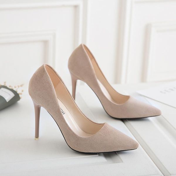 

dress shoes 2021 high heels stiletto pointed single shallow mouth wild professional ol work suede comfort women's, Black