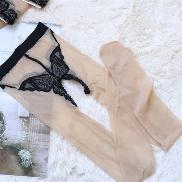 

no crotch stockings hook open file butterfly anti off silk pantyhose ultra thin fun temptation wolf socks, Black;white