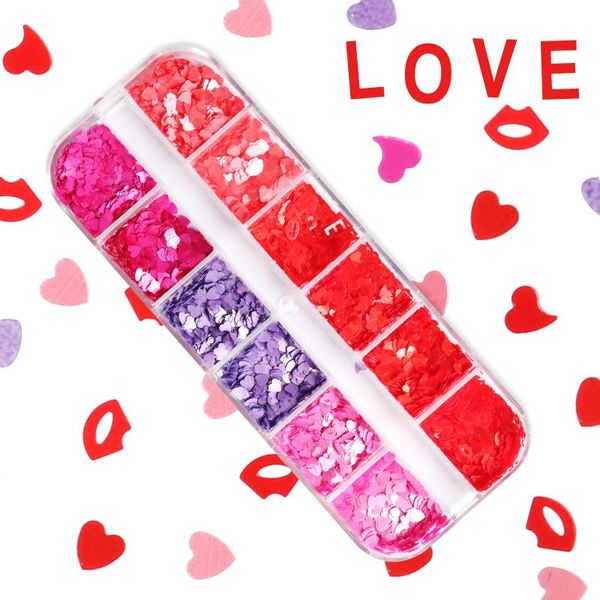 

nail art decorations red lip nails flake decoration love heart-shaped sliced sequins valentine's day manicure design accessories tool, Silver;gold