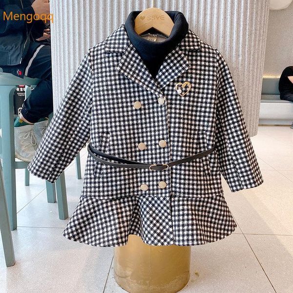 

jackets 2021 autumn winter girls plaid fashion waist thick coat cotton kids baby girl outwear windbreaker 3-8y, Blue;gray