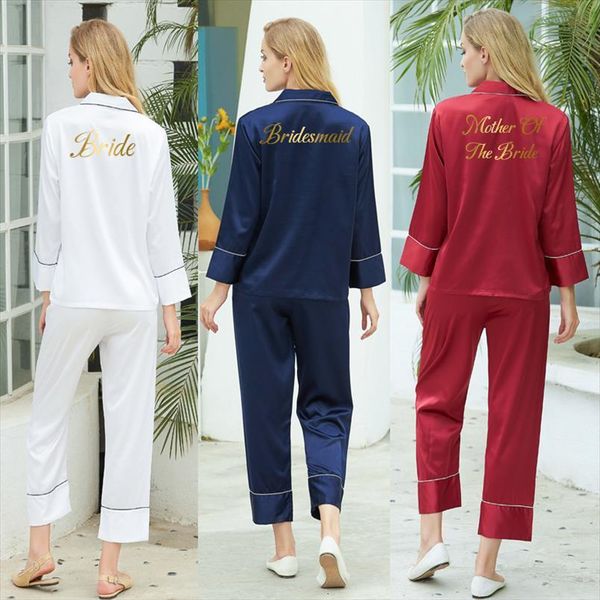 

pajamas set satin womens sleepwears pajama sets bride bridesmaid pyjamas long sleeve nightwear 2 piece pj for, Black;red