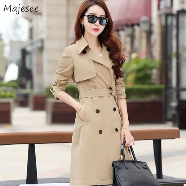 

women's trench coats women mid-long coat womens solid double breasted all-match loose plus size 3xl daily casual fashion ulzzang rxik, Tan;black