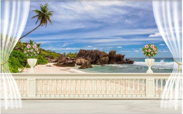 

wallpapers custom mural on the wall wallpaper 3d nature balcony beach sea view landscape home decor po in living room