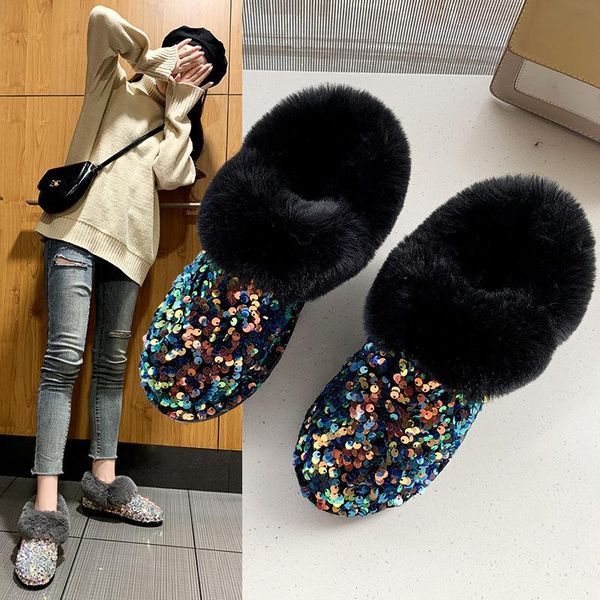 

boots snow women warm plush fur ankle winter female slip on flat casual shoes waterproof plus size non-slip christmas shoe, Black