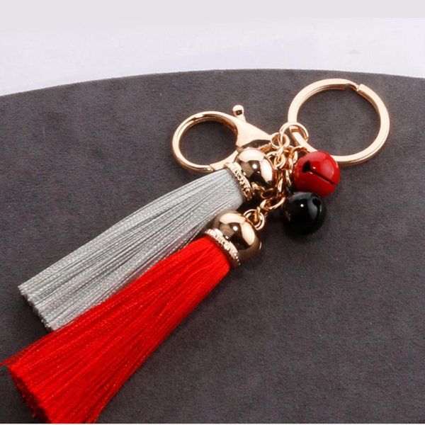 

keychains fashion tassel key chain with bell cute bag accessory silk tassels car ring fringe jewelry qs1825, Silver