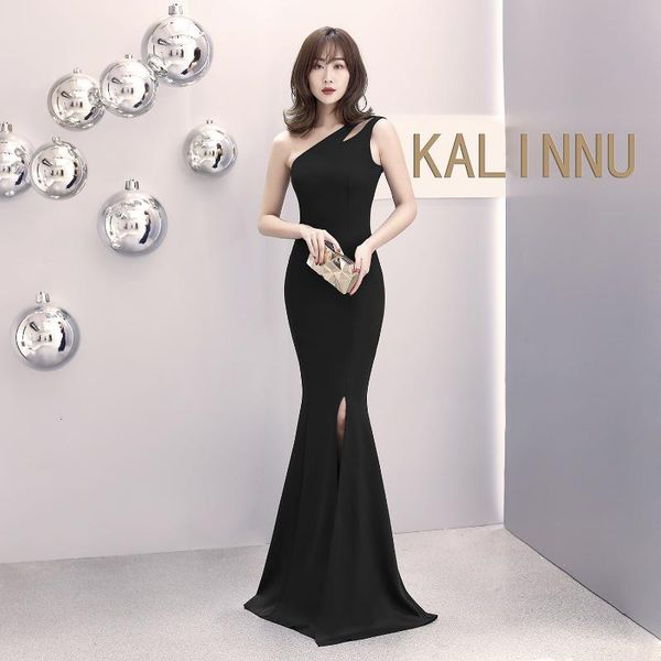 

party dresses black prom one shoulder hollow mermaid evening dress simple elegant slit night gowns long wedding robes women, White;black