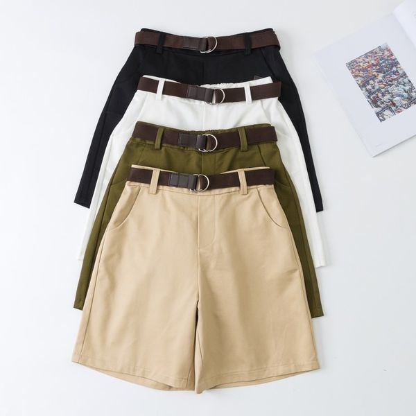 

summer new shorts loose casual high waist was thin ladies fitness wide leg belt office ladies retro shorts plus size 210419, White;black