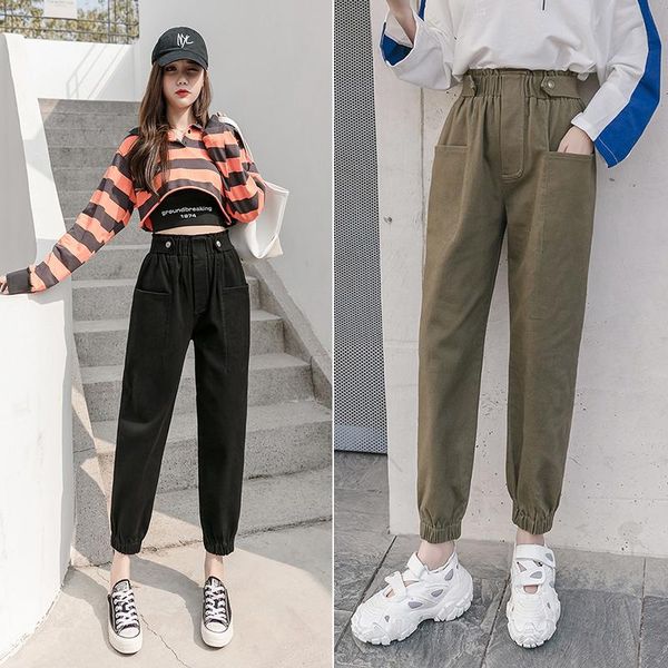 

women's casual pants 2021 autumn and winter loose harem pants, small-footed thin, waisted, nine-point sports & capris, Black;white