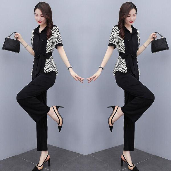 

plus size tracksuits fake two-piece professional suit korean fashion commuter set ensemble femme survetement conjunto feminino, Black