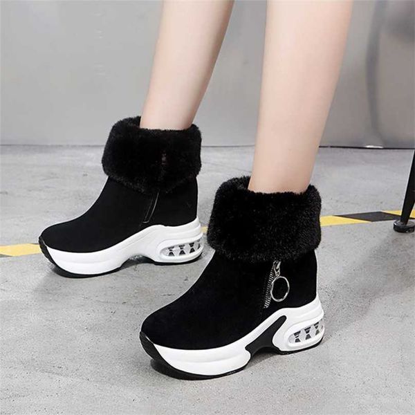 

winter women warm sneakers platform snow boots ankle female causal shoes for lace-up ladies 211104, Black