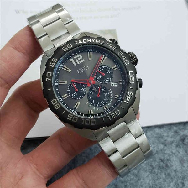 

male chronograph racing sports watch japan vk quartz movement good quality 44mm stainless steel battery clock no need clockwork, Silver