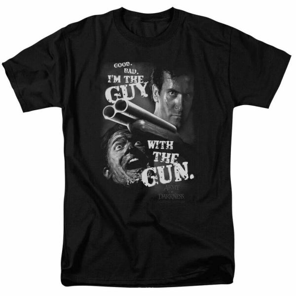 

army of darkness guy with the gun t shirt mens licensed retro movie tee black, White;black