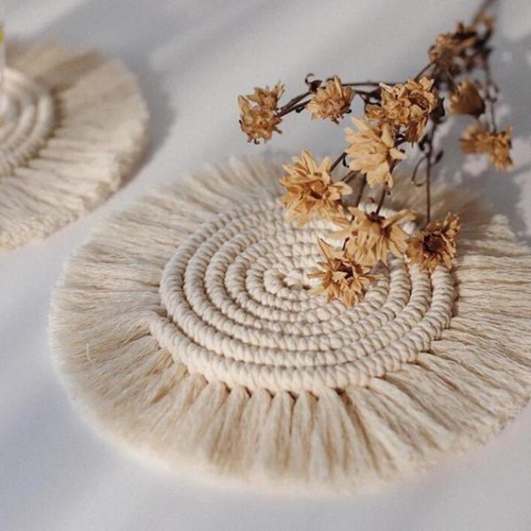 

mats & pads macrame placemats cup mat bohemia tablecloth pad northern europe style pure handcrafted cotton braid insulation