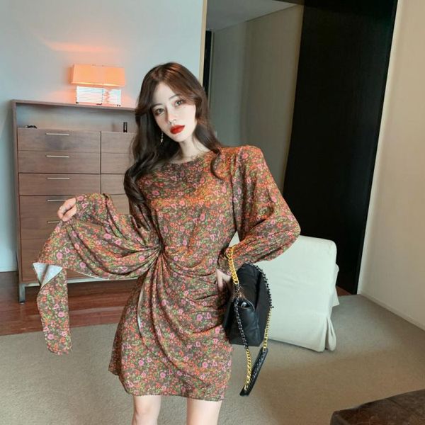 

casual dresses print vestido curto vintage fashion brand asymmetric dress woman long sleeve spring autumn mini-dresses moda feminina, Black;gray