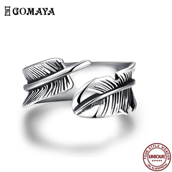 

cluster rings gomaya punk simple feather vintage 316l stainless steel personality anniversary ring fashion jewelry arrival, Golden;silver