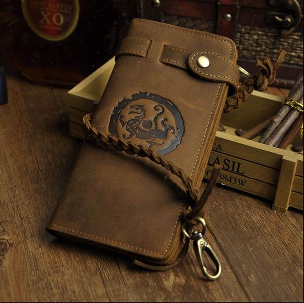 

cattle male organizal crazy horse real leather design checkbook chain wallet purse clutch handbag for men n3377, Red;black