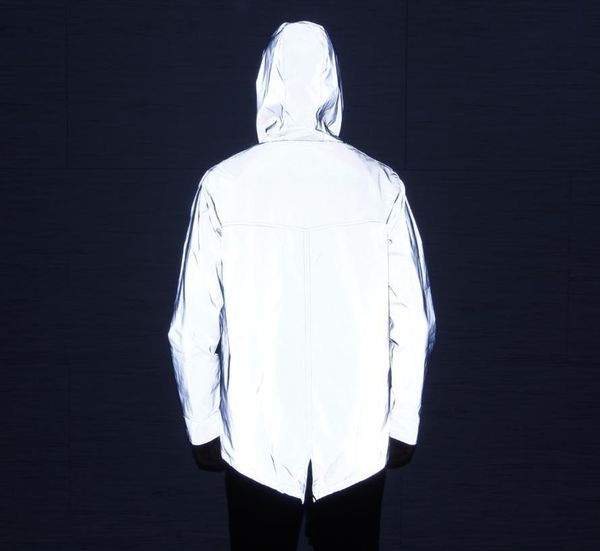 

Fashion Jacket Medium Length Reflective Coat Men' Large Hooded Swallow Tail, Gray