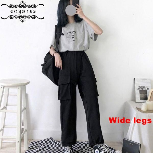 

womens pant solid elastic waist harem pants women large pockets korean style loose casual ankle-length all-match chic women's & capris, Black;white