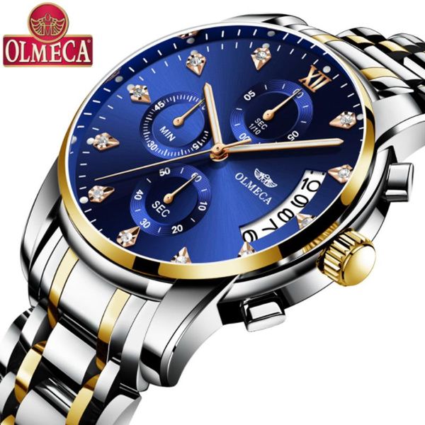 

wristwatches olmeca 2021 watch men male automatic date quartz watches mens waterproof sport clock relogio masculino, Slivery;brown