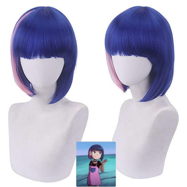 

12inch lace main santa assassin cosplay coke short hair mixed with blue wig, Black