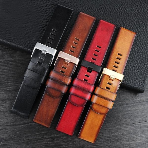 

watch bands genuine leather strap is suitable for retro dz4323 1657 1405 4318 men's bracelet 22mm 24mm 26mm 28mm, Black;brown