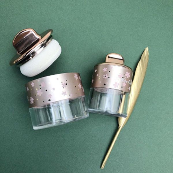 

storage bottles & jars cherry blossom round powder box handheld empty loose pot with sieve puff portable plastic cosmetic travel container